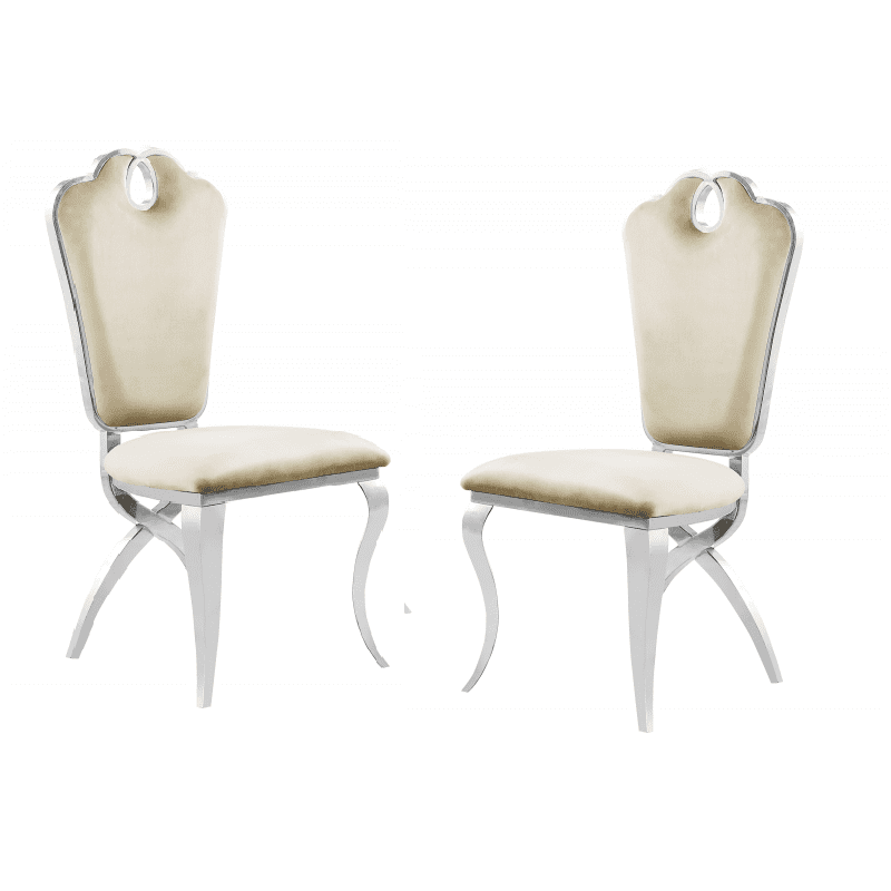 Kanepe Velvet Dining Chairs Set of 2 - Cream & Silver - Modern Glam Dining Room Chairs, Stainless Steel Frame, 22"L x 20"D x 43"H
