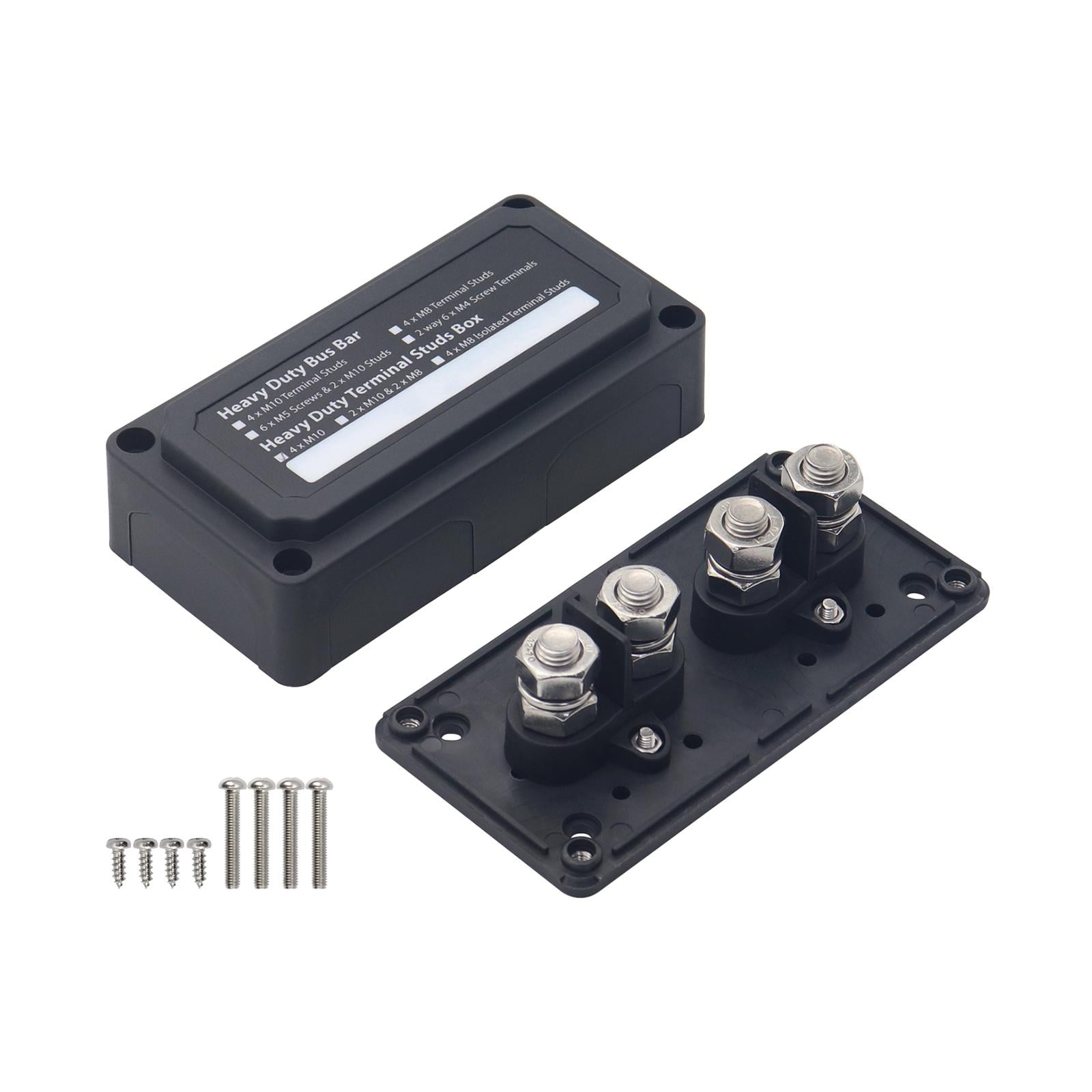 Power Distribution Terminal Block Busbar Box Bus Bar for Yacht RV Boats Black 4 x M10