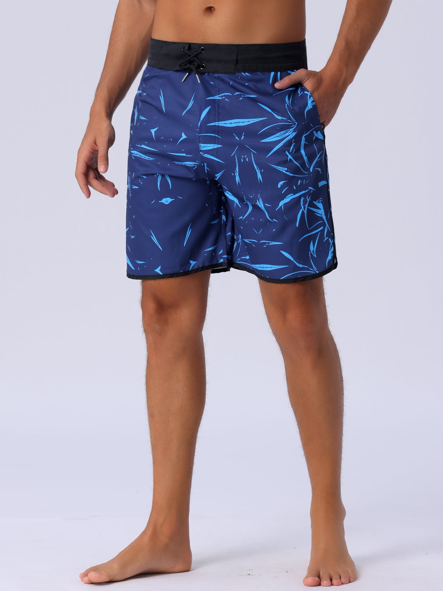 DARING DIVA Men's Elastic Waist Drawstring Hawaiian Print Athletic Swim Trunks 36 Blue