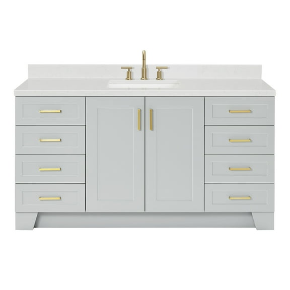 Ariel Taylor 66 Inch Single Rectangle Sink Bathroom Vanity With Carrara White Quartz Countertop 1.5 Edge In Grey