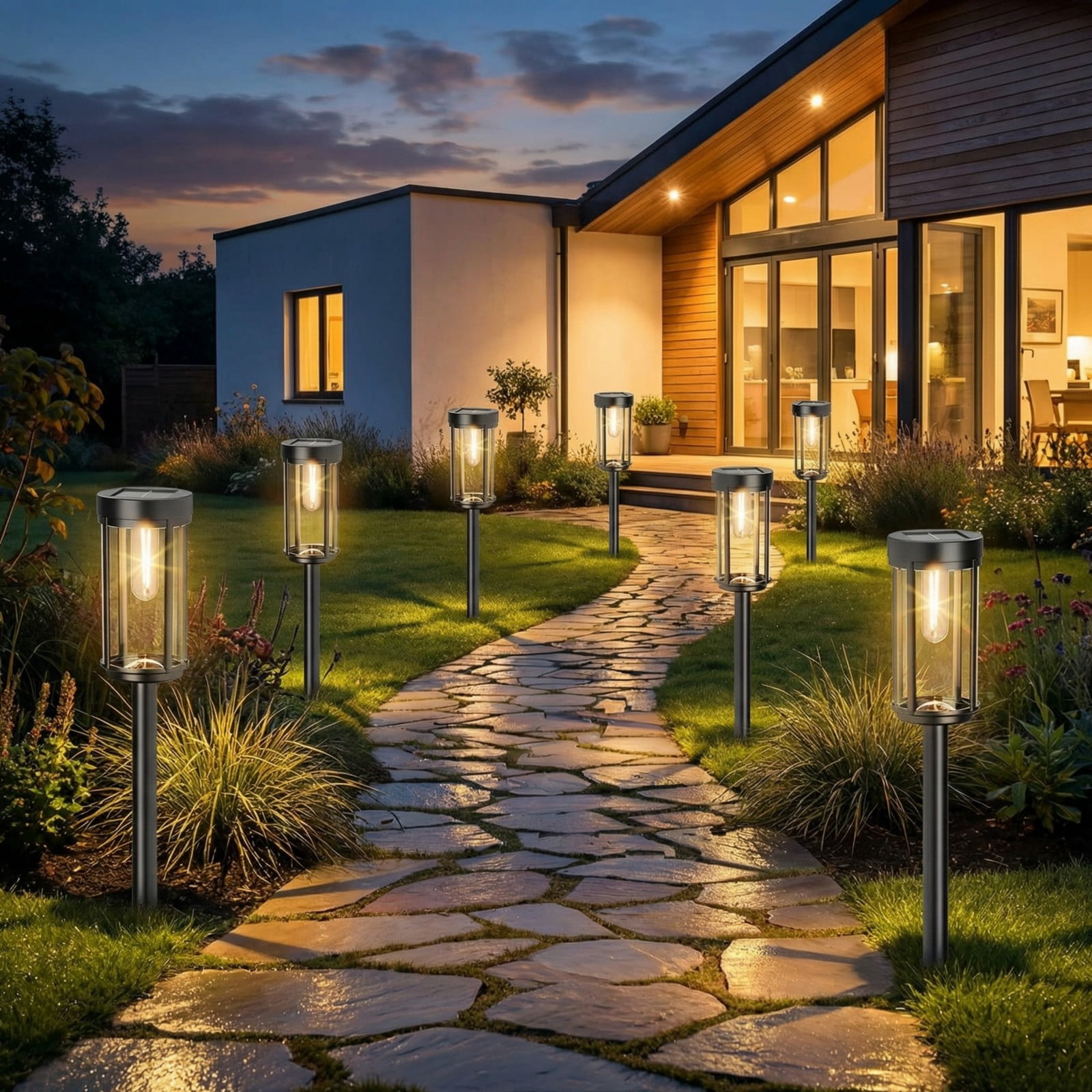 10 Pack Solar Pathway Lights Outdoor, Waterproof LED Solar Garden Lights with Warm White Glow, Dusk to Dawn Automatic Landscape Lighting for Yard, Lawn, Walkway