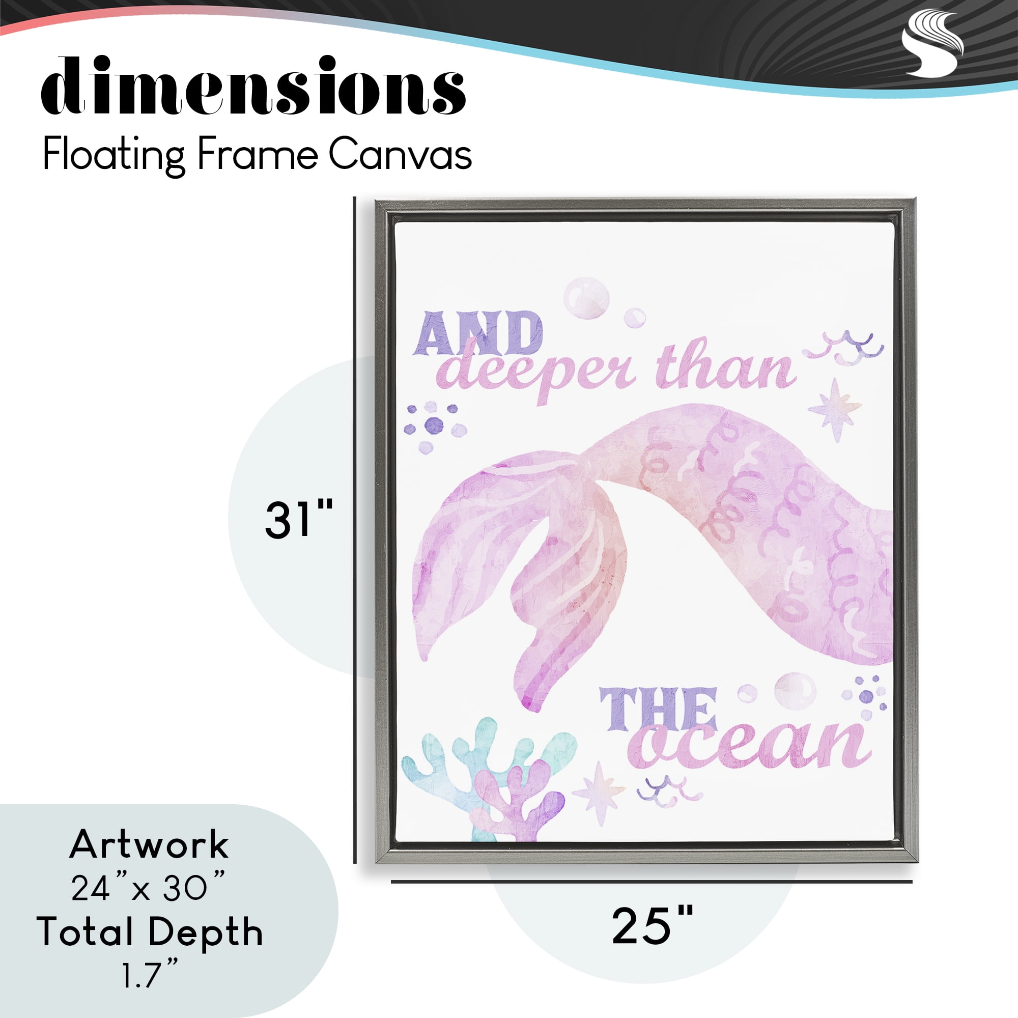 Deeper Than The Ocean Gray Framed Floater Canvas Wall Art, design by Kim Allen