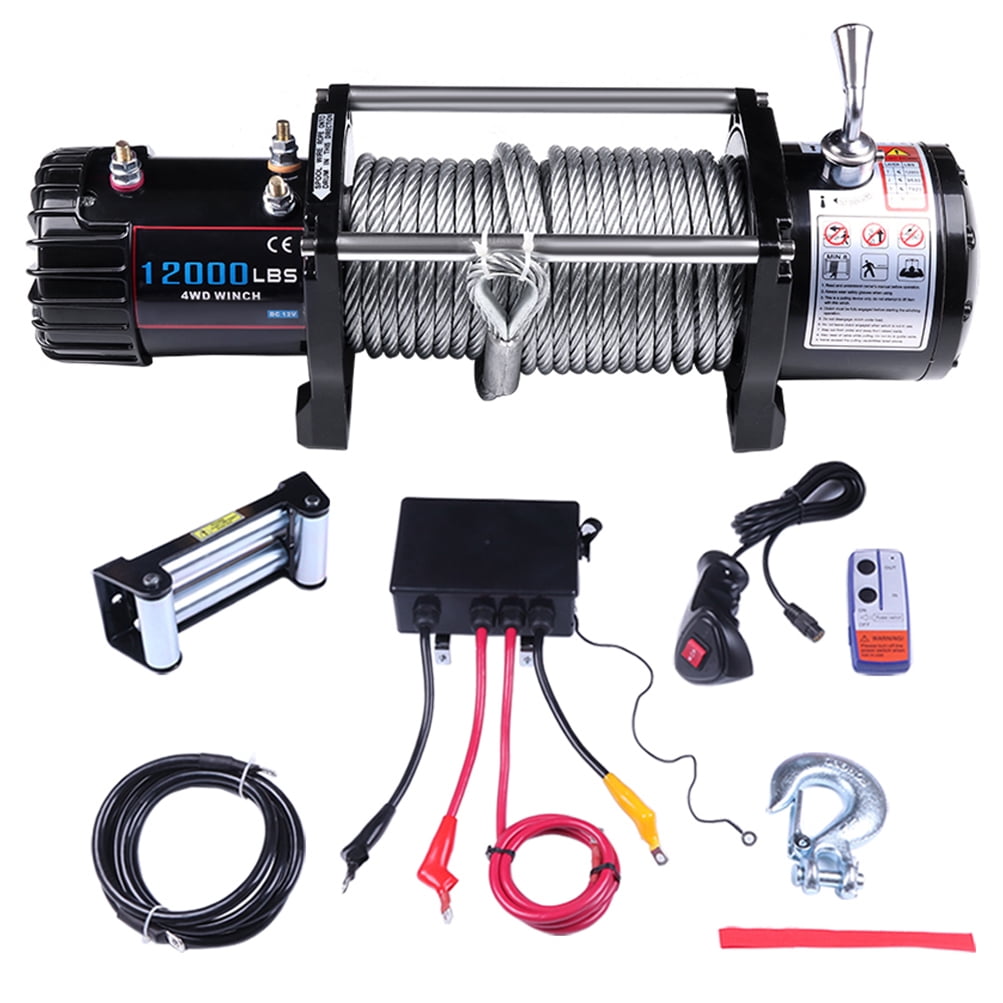 12V Electric Winches with Roller Fairlead Electric Steel Cable Winch Kit,with Wireless Remote Control for Towing Jeep/SUV Boat Off Road,12000 LBS SCITOO Winch 
