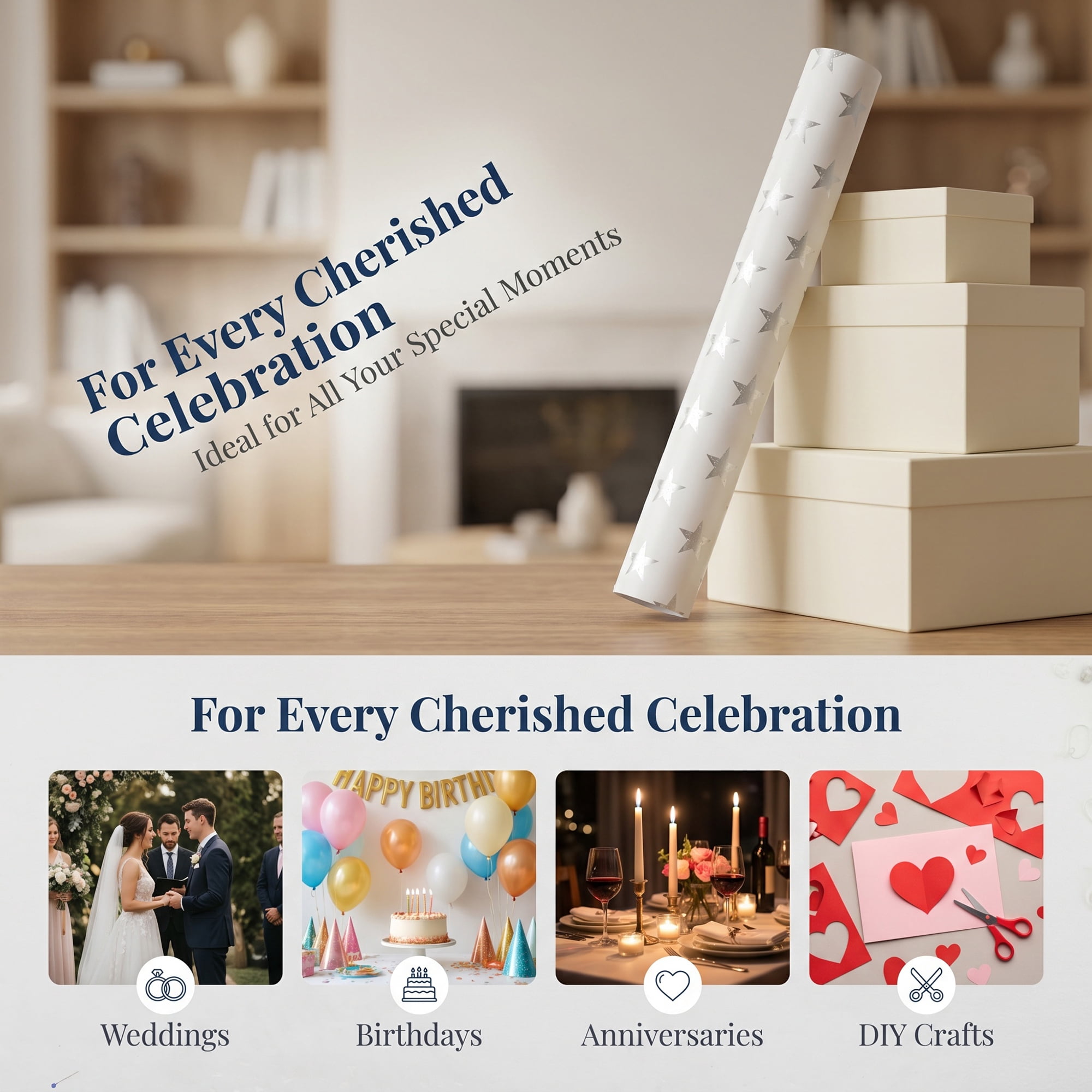 Unique Bargains Star Premium Gift Wrapping Paper Sheet for All Occasions White 27.6"x19.7"