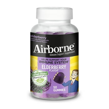 Airborne Elderberry + Zinc &  C Gummies For Adults, Immune Support  D & Zinc Gummies With Powerful Antioxidant s C D & E - 50 Gummies, Elderberry Flavor