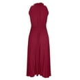 thumbnail image 3 of IROINNID Wedding Guest Dresses for Women Evening Night Party Dress Round-Neck Sleeveless Solid Waist Ruched Slimming Dresses With Belt Elegant Formal Dress,Burgundy, 3 of 5