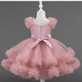 thumbnail image 4 of XUELUO Toddler Girls Tulle Princess Dress Puff Shoulder Ruffled Floral Dress Pearl Waistband Holiday Fluffy Party Skirts, 4 of 6