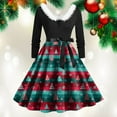 thumbnail image 5 of felwors Women's Plaid Tree and Candy Print Swing Dress with Faux Fur Collar and Belted Waist Brick Red, M, 5 of 6