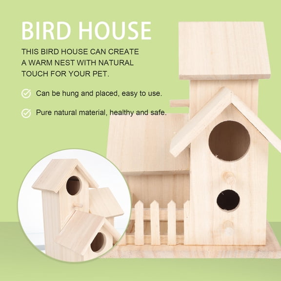 NICERIO Outdoor Wooden Bird Feeder House in Khaki, Weather-Resistant Material with Decorative Design for Garden and Backyard