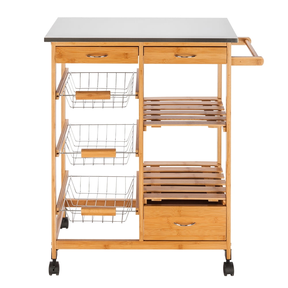 Storage Trolley, Moveable Kitchen Cart with 3 Drawers & 3 Baskets