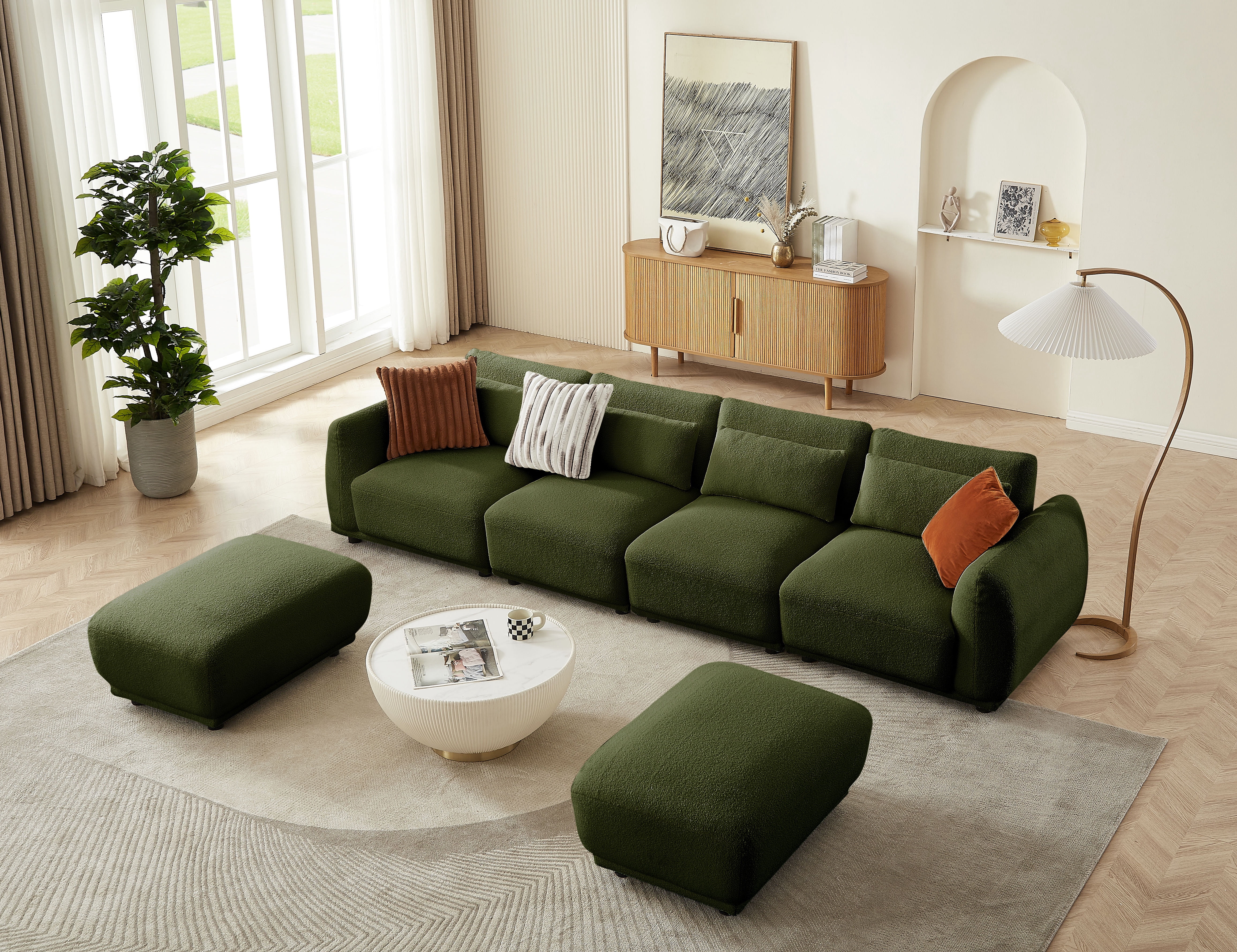 FREEHOMAE  U Shaped Cloud Sectional, Convertible L Shaped Couch with Removable Ottomans,Modular Cloud Couch Sectional for Living Room(4 set + 2 Ottomans - Green)