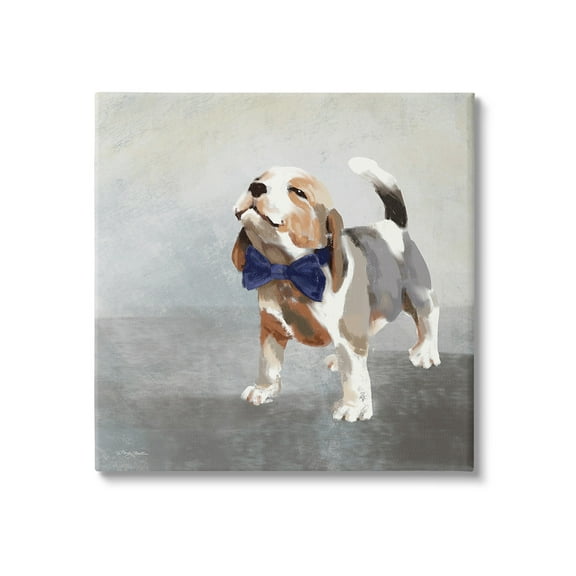 Stupell Industries Happy Beagle in Bowtie Animals & Insects Painting Gallery Wrapped Canvas Art Print Wall Art, 17 x 17