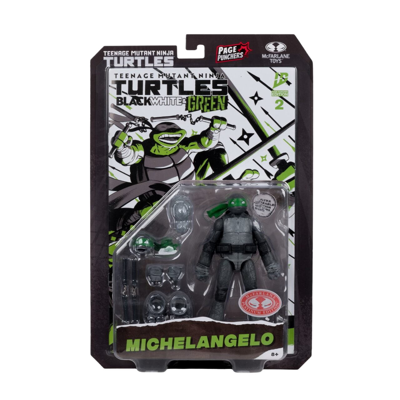 Teenage Mutant Ninja Turtles (Page Punchers) Michelangelo (Black, White & Green) 5" Action Figure w/Comic - McFarlane Toys