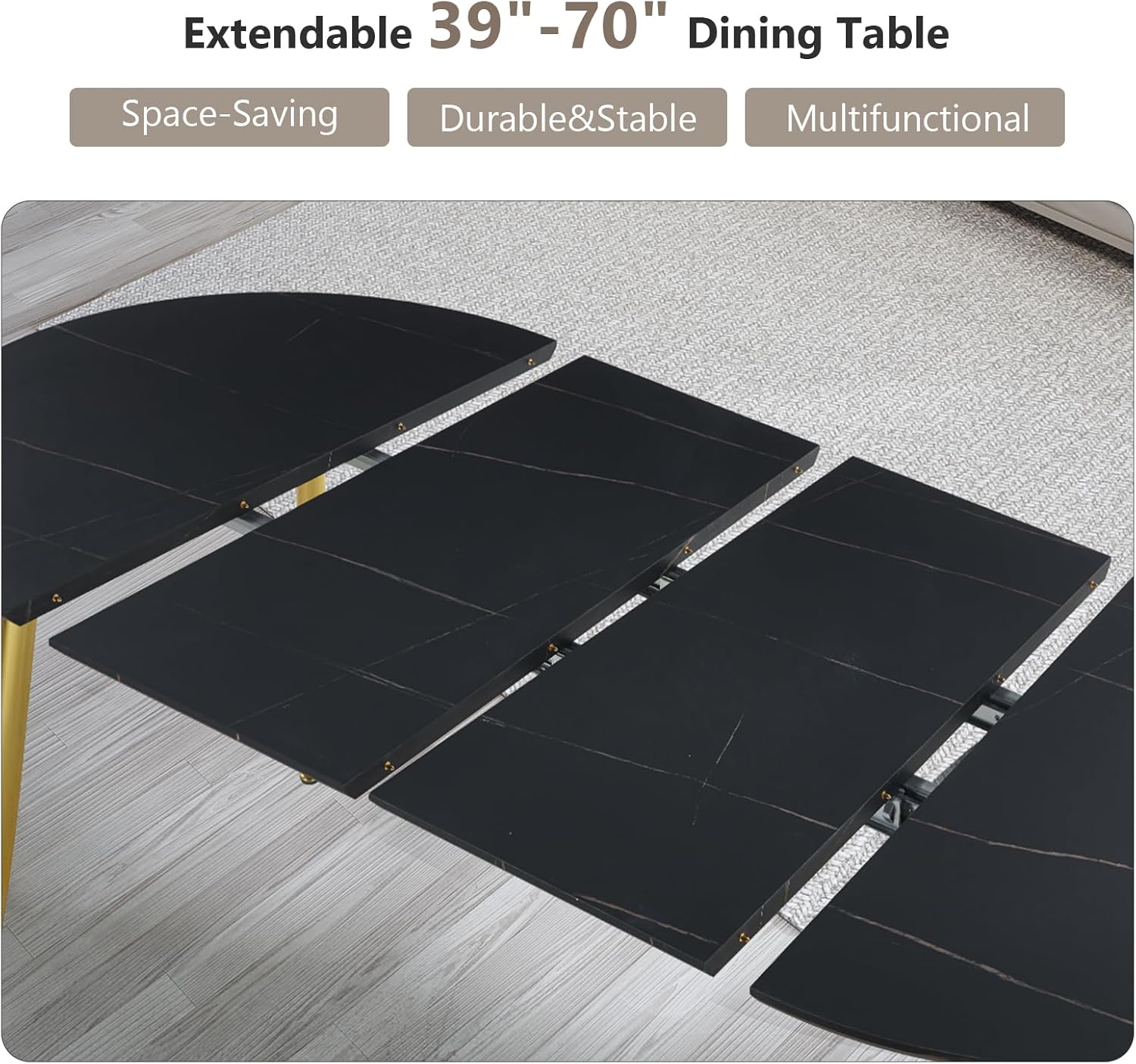 Lecut Oval Extendable Dining Room Table for 4-8 People, Extendable from 39.4" to 70.8", Modern Wooden Dining Table with MDF Tabletop and Metal Frame, Oval Kitchen Table for Home, Office