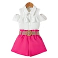 thumbnail image 6 of ITSAME Girls Outfits 3-Piece, Lapel Ruffled Tops and Shorts with Belt Summer Fashion Casual Clothes Set Hot Pink Size 3-4, 6 of 7