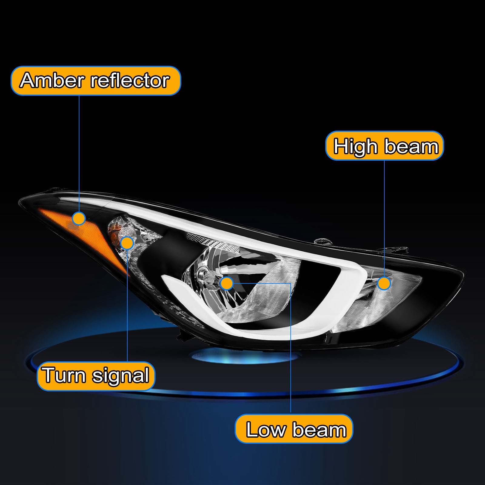 HOUGEET Driver Headlights, Fit for 2014-2016 Hyundai Elantra Sedan Headlight Assembly LED Housing