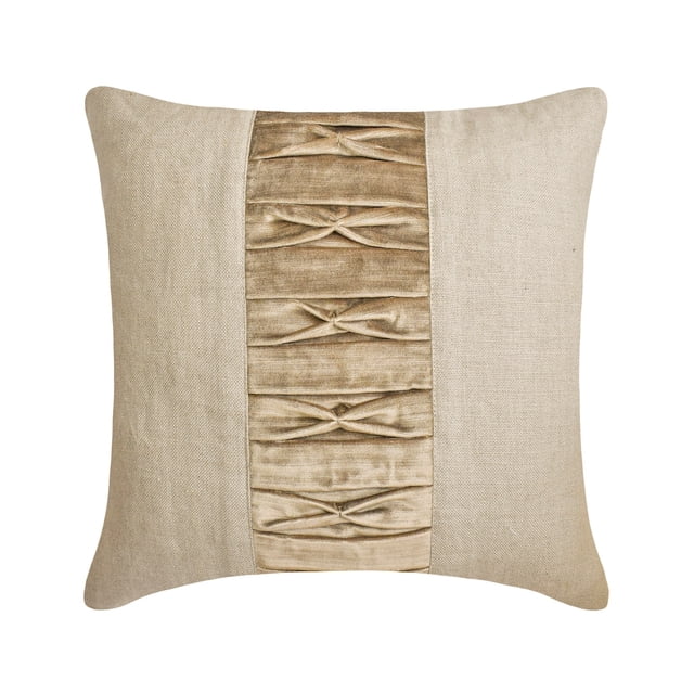 The HomeCentric Decorative Beige Pack of 2, 18"x18" (45x45 cm) Throw Pillows, Linen & Velvet Patchwork, Textured, Pintucks & Solid Throw Pillows For Couch, Patchwork Modern Style - Two By Two