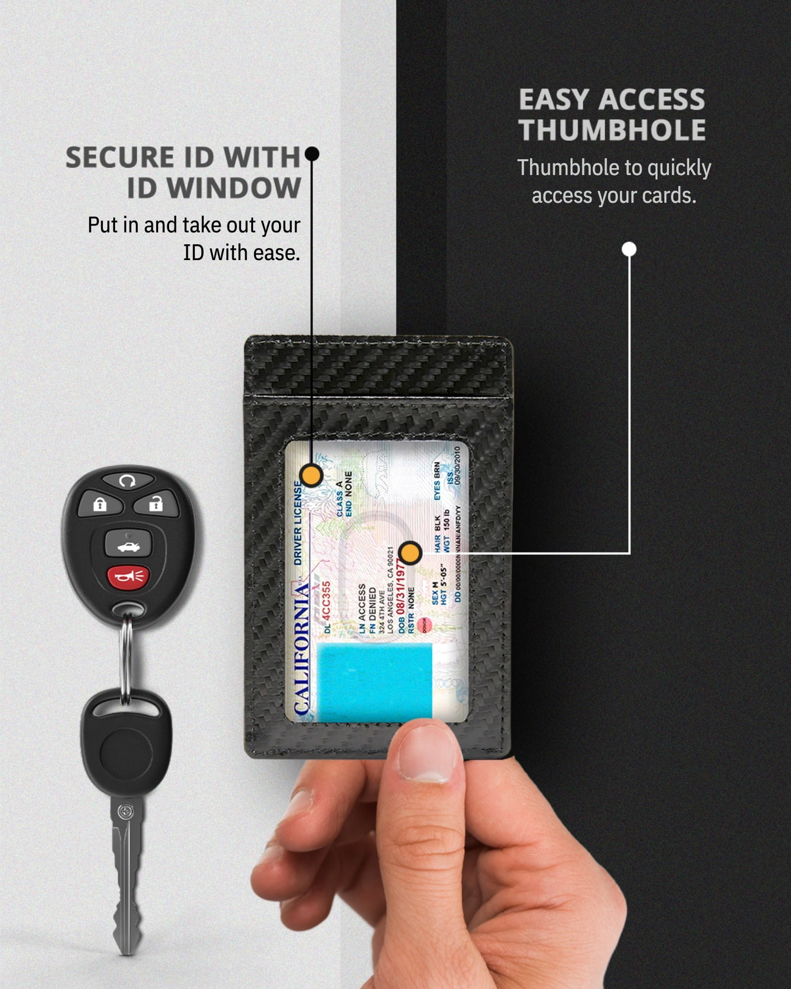SARCCH Slim Minimalist Front Pocket RFID Blocking Wallets Credit Card Holder with Disassembly D-Shackle for Men Women 
