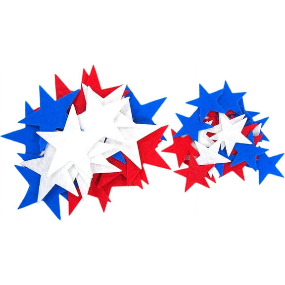 Playfully Ever After 1.5 and 3 inch Combo Size Felt Star Stickers 46pc (Red, White, & Blue)