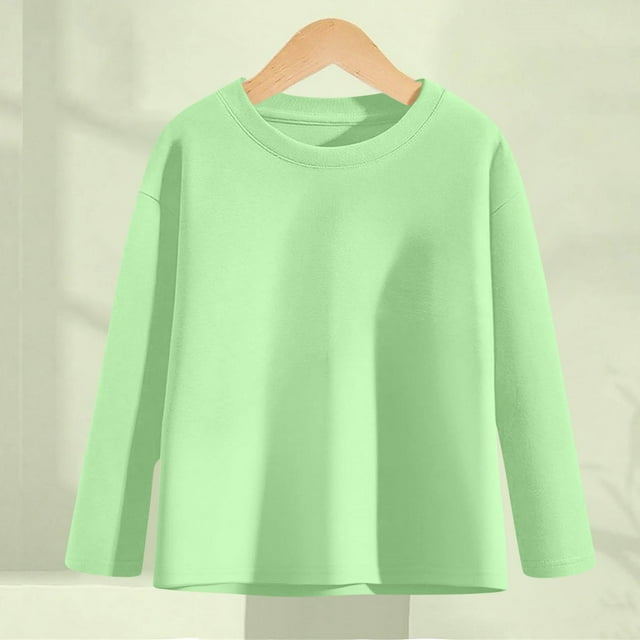 Haut à Manches Longues Col Rond Couleur Unie pour Filles et Garçons - Chemise Décontractée en Polyester Spandex Confortable pour Usage Quotidien