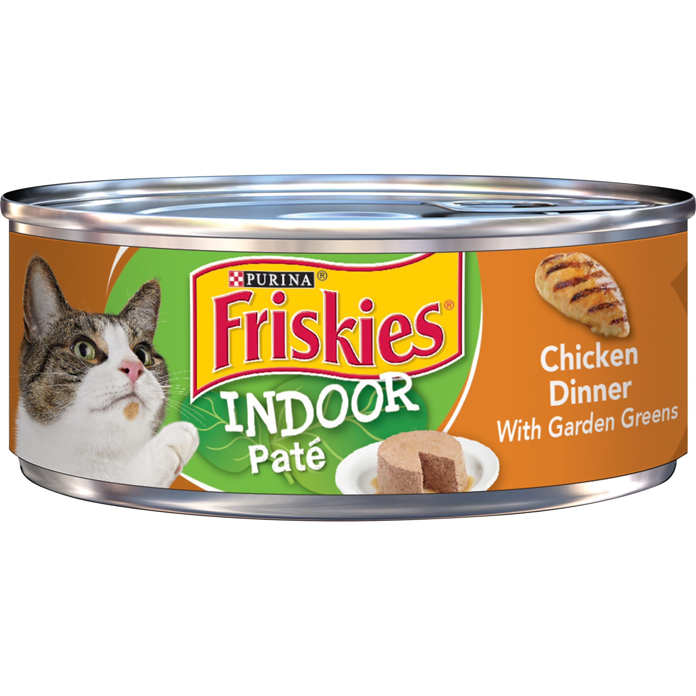 Friskies Indoor Chicken & Greens Pate Wet Cat Food, 5.5 oz Can