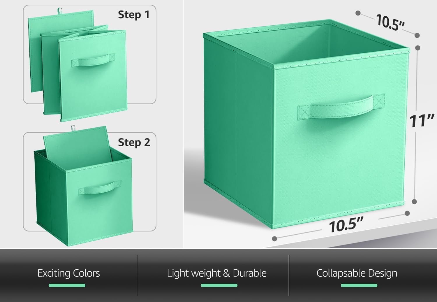 Sorbus Collapsible Fabric Cube Storage Bin (10.5" x 10.5"), Teal