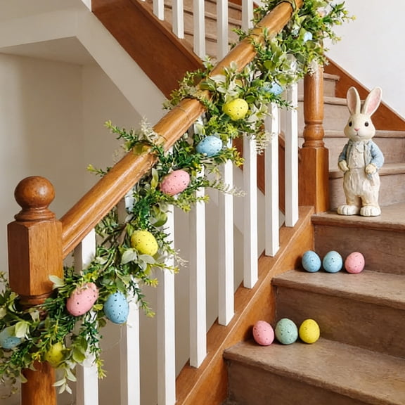 6FT Pastel Easter Egg Garlands for Mantle with Lights, Artificial Colorful Spring Easter Garland with Flowers & Eggs for Home Window Wall Holiday Party Easter