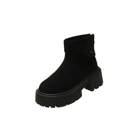 

Fangasis Womens Lightweight Winter Shoes Zip Up Slip Resistant Mid Heel Boots Party Non-slip Round Toe Boot Black 7