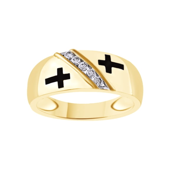 White Natural Diamond Cross Fashion Band Ring In 10k Yellow Gold (0.17 Cttw)
