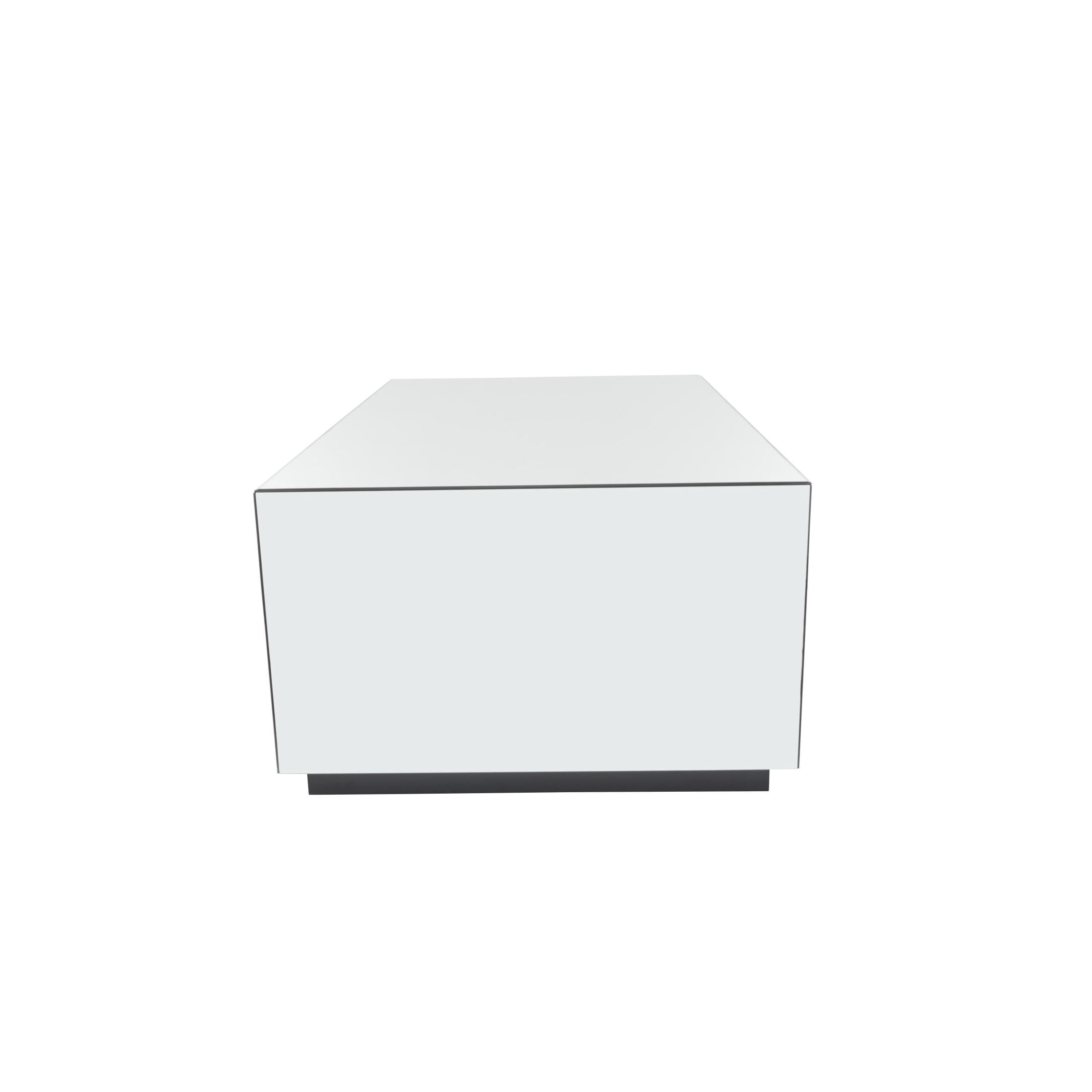 DecMode 47" x 18" Silver Glass Mirrored Rectangle Coffee Table with Black Elevated Base, 1-Piece
