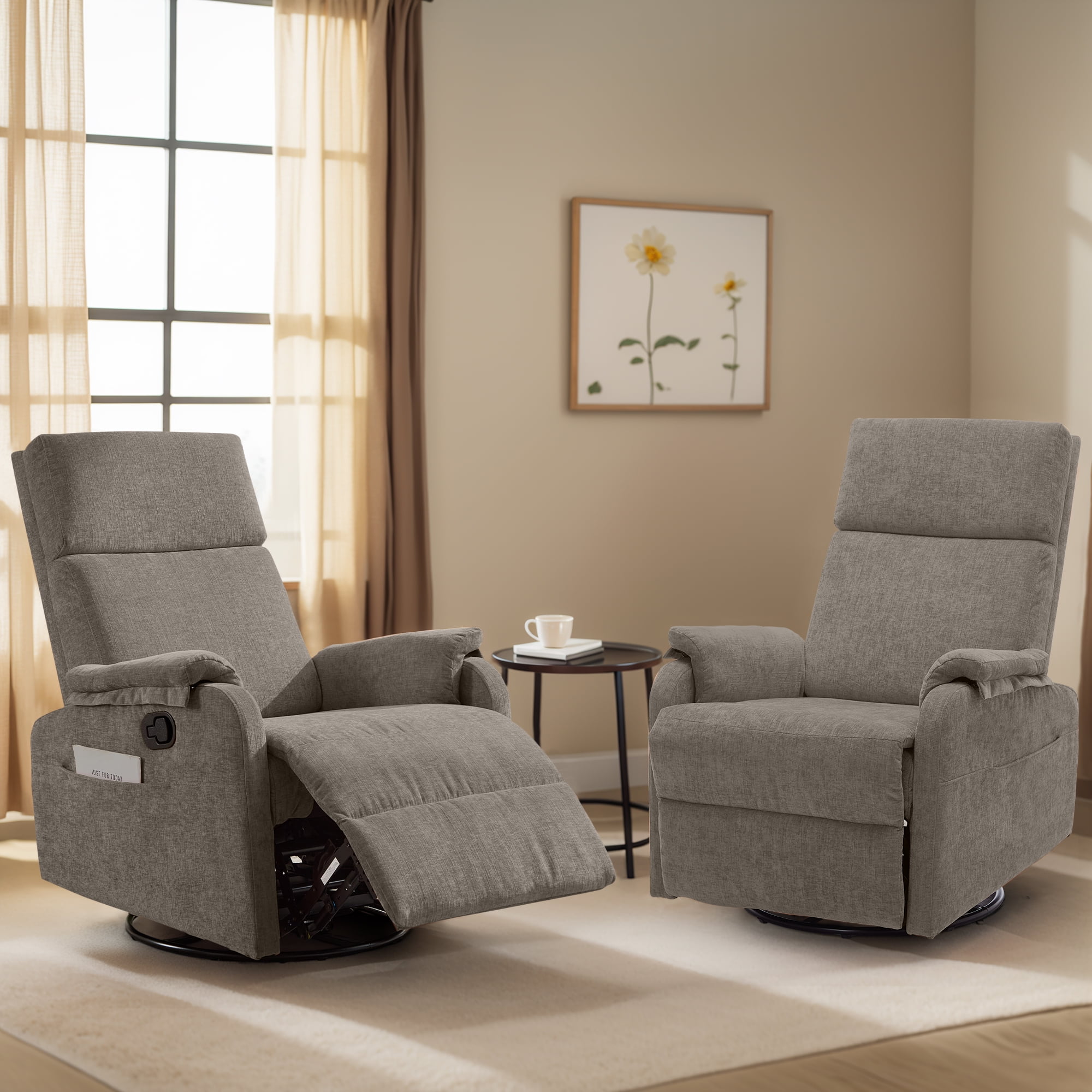 Korser Swivel Rocker Recliner Chair for Small Spaces Chenille for Living Room,Brown