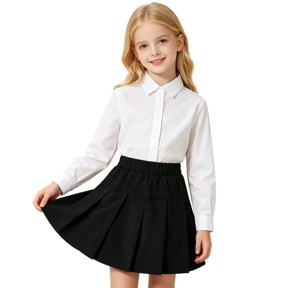 Byoo Stretchy Pleated Skirt for Toddler Girls Solid Elastic Waist A Line School Uniform Skirt,Black