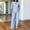 Light Blue, variant on Women's Summer Polka Dot Printed 2 Piece Loungewear V Neck Long Sleeve Top & Loose Wide Leg Long Pants with Pockets Soft Casual Matching Pajama Set White