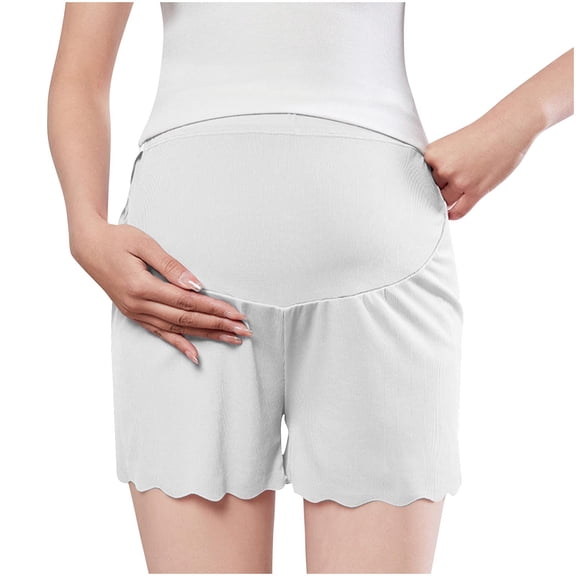 Kilaqueen Women's Maternity Shorts Over The Belly Shorts Solid Color Loose Fit Breathable Pregnancy Shorts with Anti-Exposure Design
