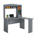 thumbnail image 2 of Modern L-Shaped Desk with Hutch, Solid Wood Computer Desk with Storage Shelves, Storage Corner Desk for Study Room, Easy Assembly, Grey, 2 of 7