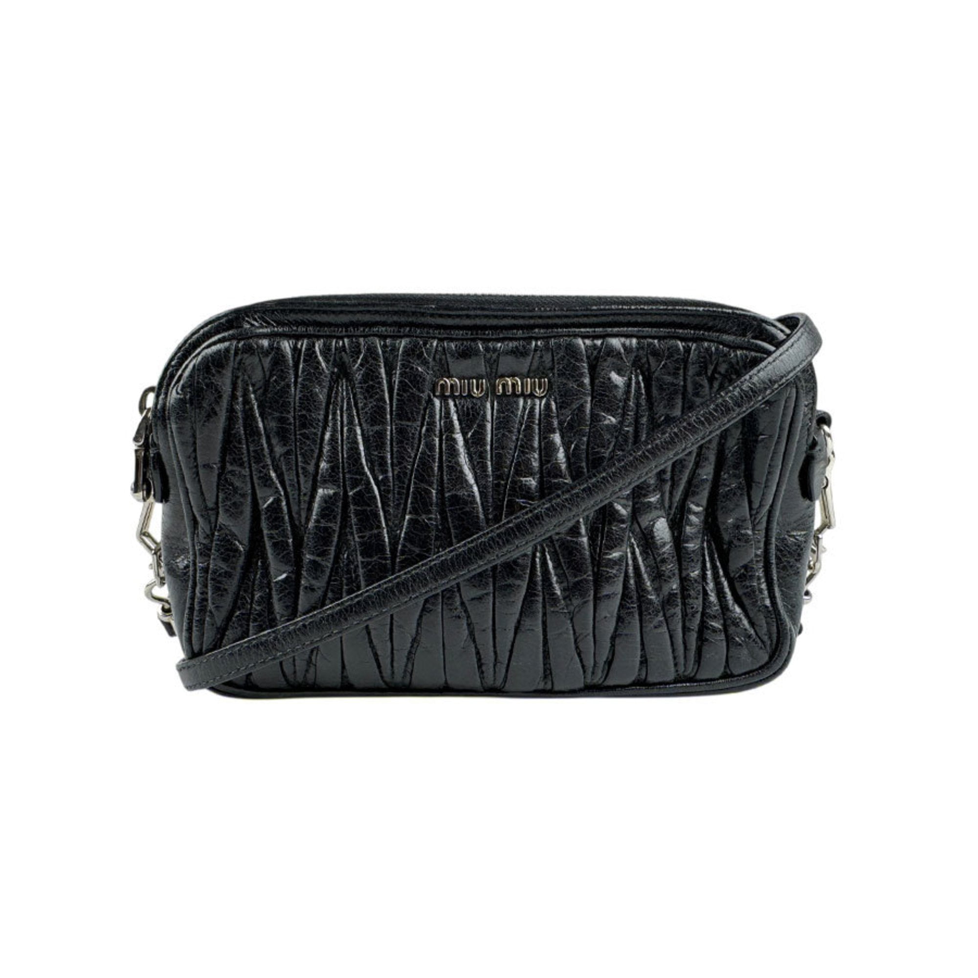 バッグ miu miu Quilted shoulder bag black Miu Miu Black Cloquet Quilted Nappa Leather Cristal Shoulder