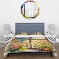 thumbnail image 3 of Designart "Floral Window Summer Sunset II" Farm Windows Bedding Covert Set - Traditional Beige Farm Bed Set With 2 Shams, 3 of 6