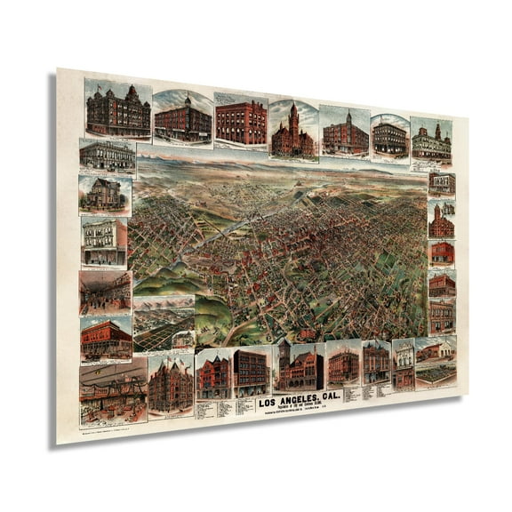 1891 Map of Los Angeles California - Vintage Map Wall Art - Los Angeles Map Art - Population 65,000 with Illustration and Index - Old Map Los Angeles Decor