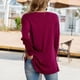 thumbnail image 5 of Blusa con botones en la parte delantera, cuello redondo, manga larga, color puro, informal, suelta, con botones suaves, para mujer, color rojo vino L, 5 of 7