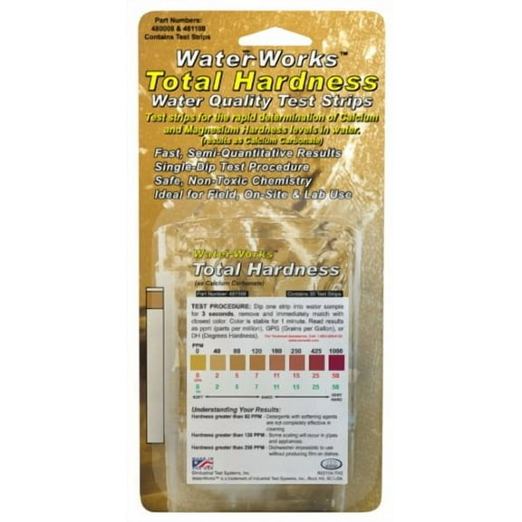 Industrial Test Systems WaterWorks 481108 Total Hardness Test Strip, 3 Second Test Time, 0-1000ppm Range (Pack of 30)