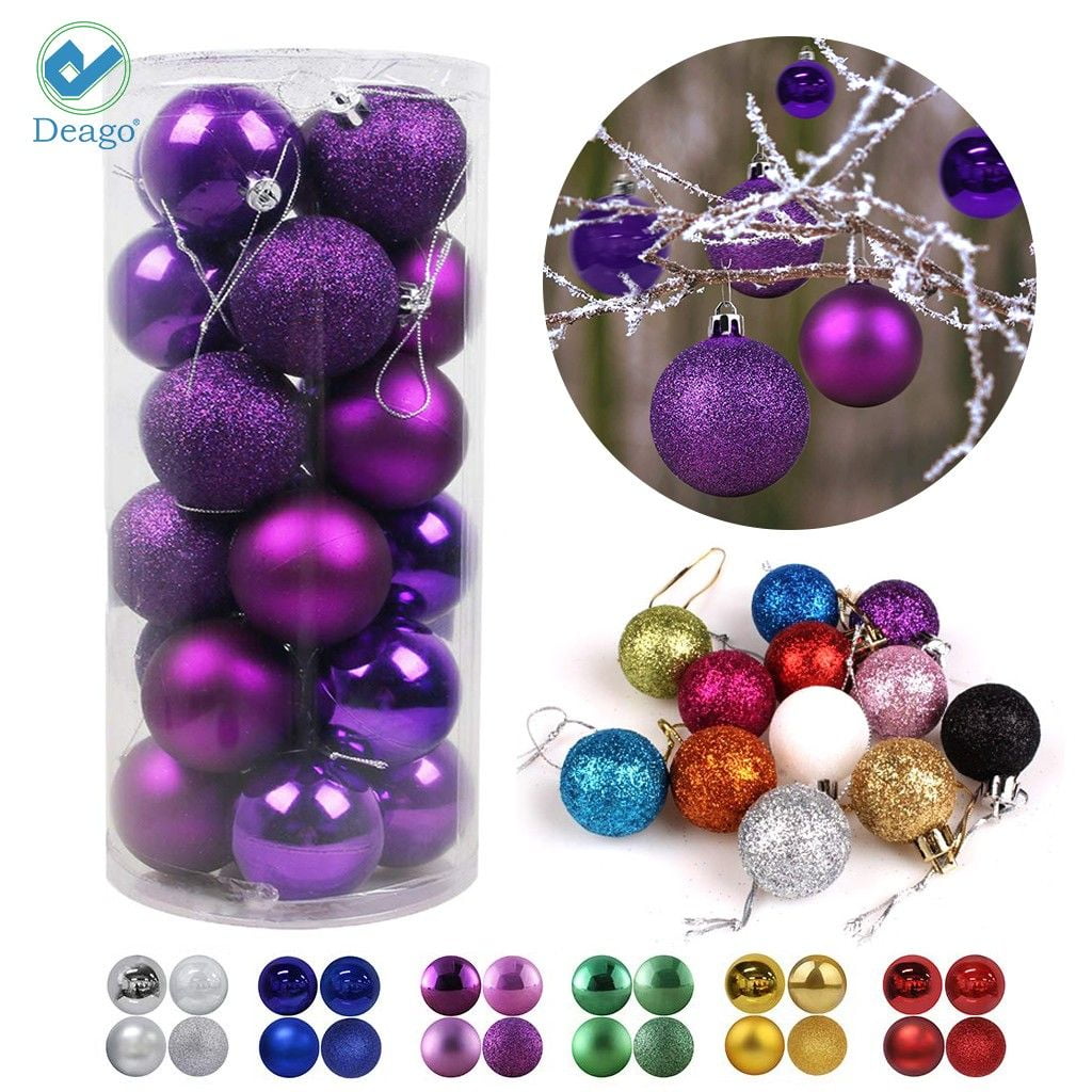 Deago Purple Plastic Small Shatterproof Ball Ornaments, with Hanging Hooks 24 Count (1.18")