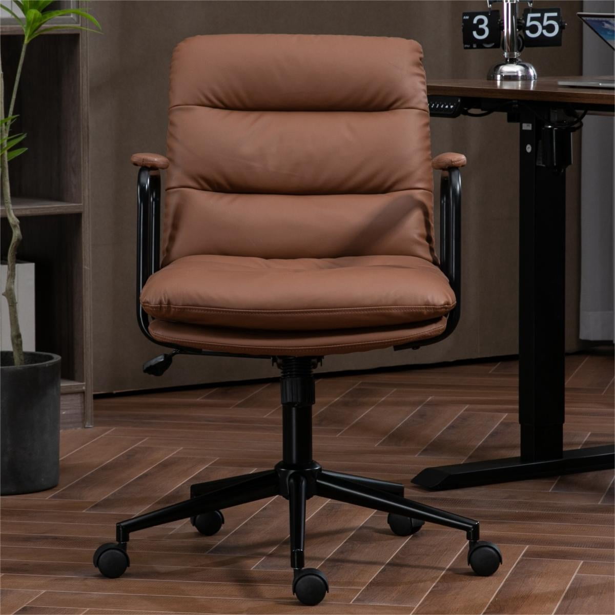Office Chair Desk Chair Computer Chair Ergonomic PU Leather Swivel Rolling Chair Desk Task Chair with Padded Armrest,Brown