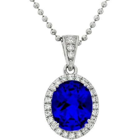 5th & Main Platinum-Plated Sterling Silver Facet-Cut Blue Obsidian Pave CZ Pendant Necklace