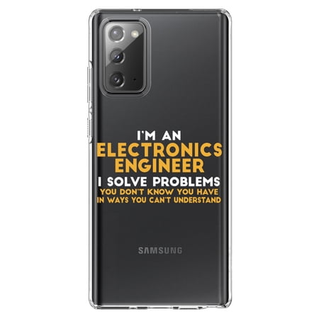 DistinctInk Clear Shockproof Hybrid Case for Samsung Galaxy Note 20 (6.7 Screen) - TPU Bumper Acrylic Back Tempered Glass Screen Protector - I m an Electronics Engineer I Solve Problems