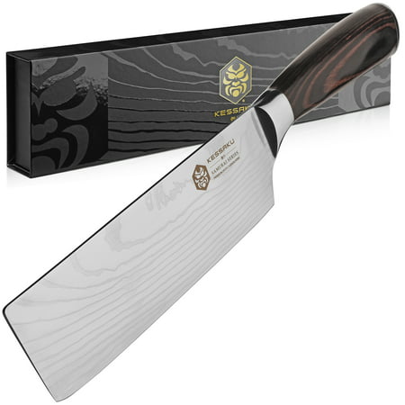 Kessaku Cleaver Butcher Nakiri Knife - Samurai Series - Japanese Etched High Carbon Steel,