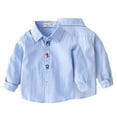 thumbnail image 6 of KYAIGUO Toddler Kids Boys Solid Color Shirt Long Sleeve Button down Tops Baby leisure Shirt Little Boys Lapel Spring Autumn Shirt Clothes 1-6T, 6 of 7
