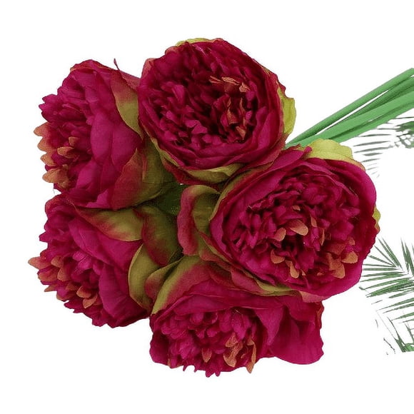 XmhyTop Ramo de 2 piezas, 10 peonías artificiales en total, flores de seda, hojas para decoración del hogar, oficina, boda, fiesta, bar (rosa roja)