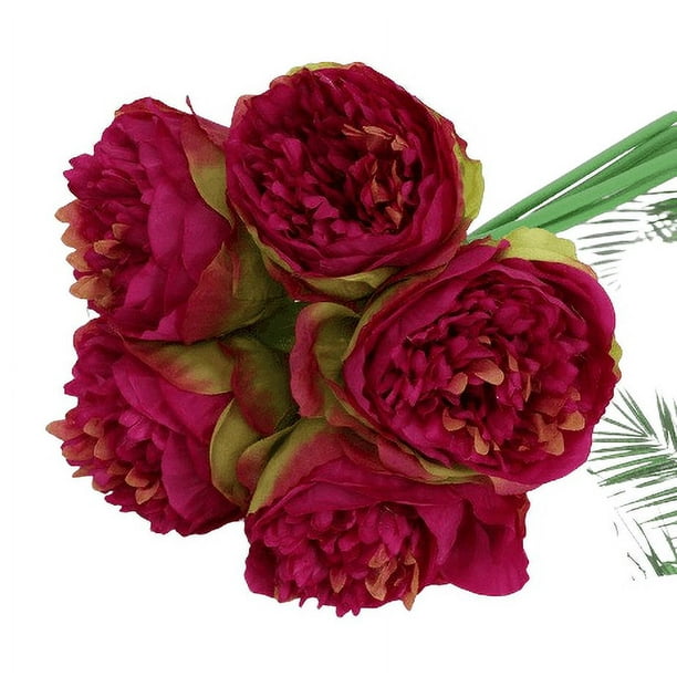 XmhyTop Ramo de 2 piezas, 10 peonías artificiales en total, flores de seda, hojas para decoración del hogar, oficina, boda, fiesta, bar (rosa roja)