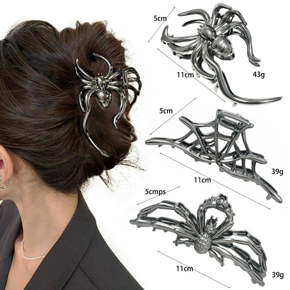 Accesorios góticos de tela con calaveras de araña negras, pinzas para el cabello grandes y bonitas para mujer, pinzas para el cabello góticas, horquillas, horquilla de esqueleto