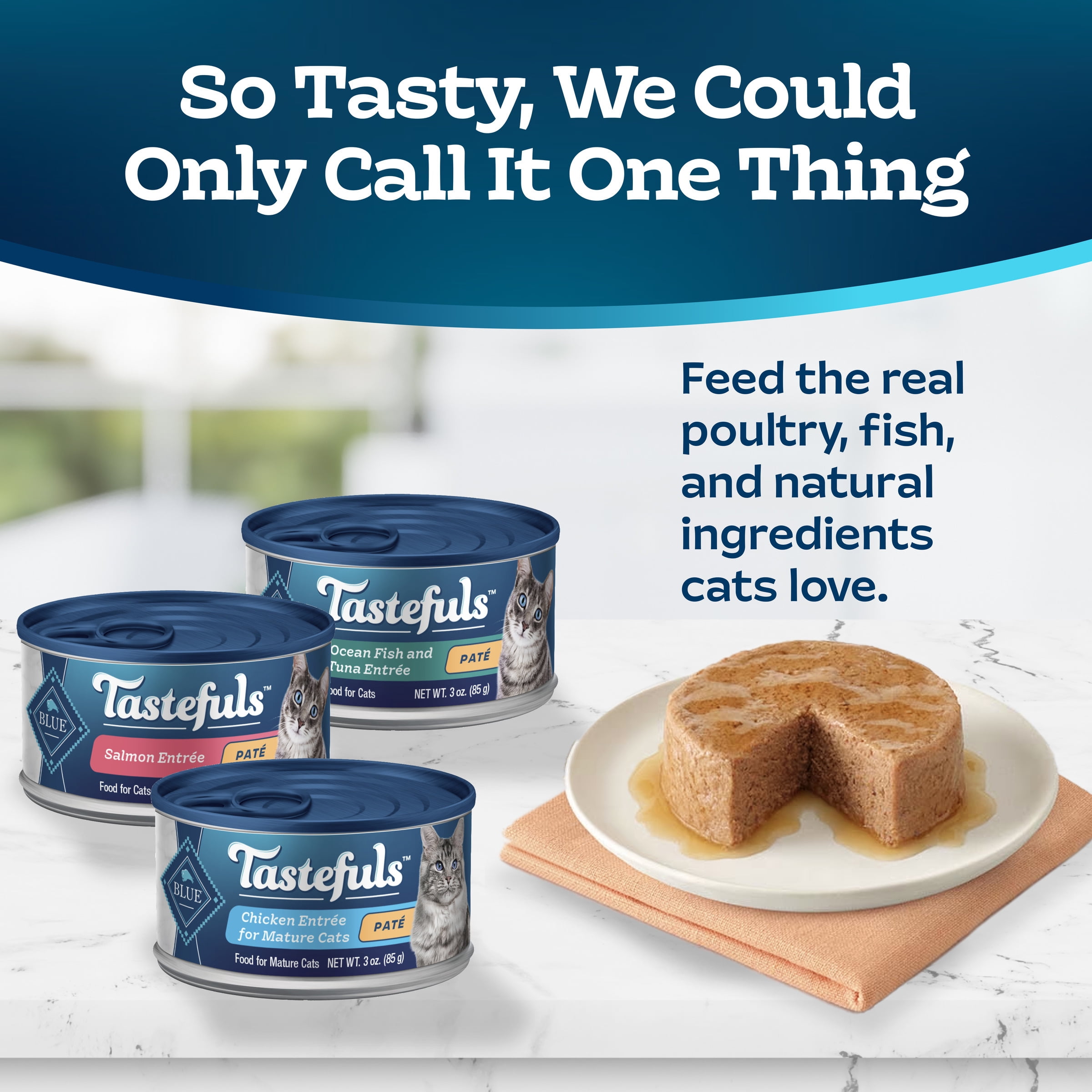 (2 pack) Blue Buffalo Tastefuls Natural Pate Wet Cat Food Variety Pack, Salmon, Chicken, Ocean Fish & Tuna Entrées 3-oz Cans (12 Count - 4 of Each Flavor)